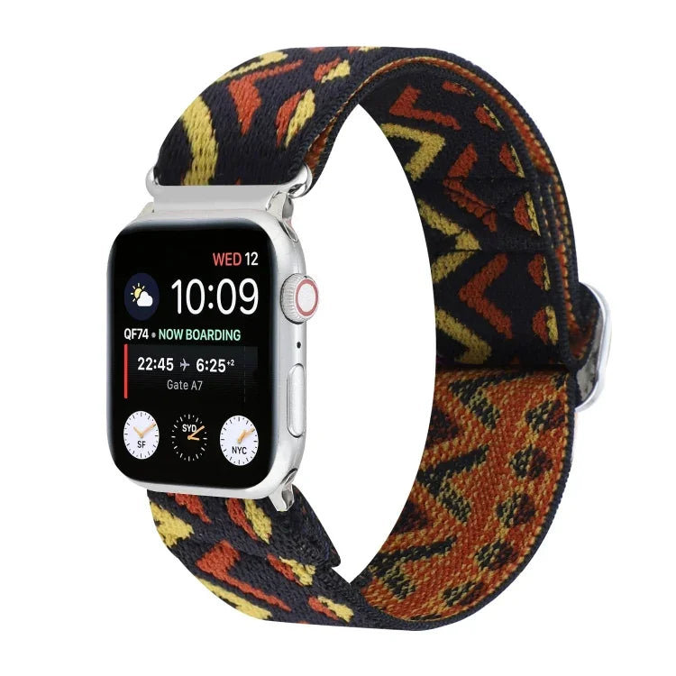 メタル日本製バックル伸縮ナイロン交換用ウォッチバンド、Apple Watch シリーズ7 45mm / 6 & SE & 5 & 4 44mm / 3 & 2 & 1 42mm用、Apple Watch シリーズ8&7 41mm / SE 2&6&SE&5&4 40mm / 3&2&1 38mm用