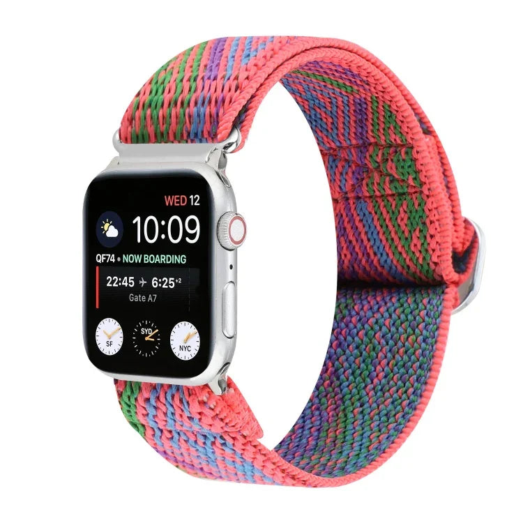 メタル日本製バックル伸縮ナイロン交換用ウォッチバンド、Apple Watch シリーズ7 45mm / 6 & SE & 5 & 4 44mm / 3 & 2 & 1 42mm用、Apple Watch シリーズ8&7 41mm / SE 2&6&SE&5&4 40mm / 3&2&1 38mm用