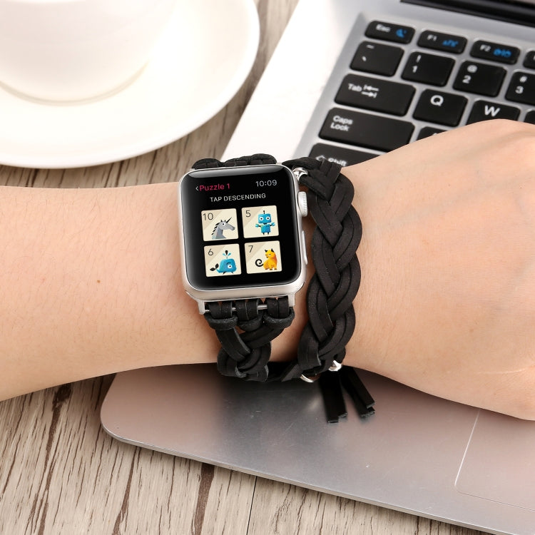 手織りレザーウォッチバンド Apple Watch Series 6 & SE & 5 & 4 40mm / 3 & 2 & 1 38mm用、Apple Watch Series 7 41mm / 6 & SE & 5 & 4 40mm / 3 & 2 & 1 38mm用、Apple Watch Series 8&7 41mm / SE 2&6&SE&5&4 40mm / 3&2&1 38mm用