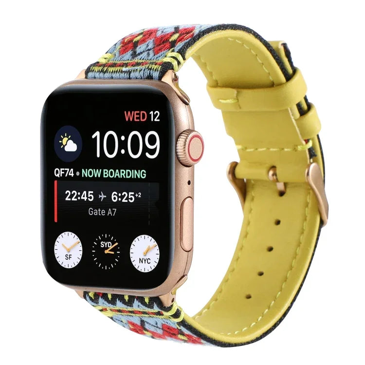 エスニックレザーウォッチバンド Apple Watch Series 6 & SE & 5 & 4 44mm / 3 & 2 & 1 42mm用、Apple Watch Series 7 45mm / 6 & SE & 5 & 4 44mm / 3 & 2 & 1 42mm用
