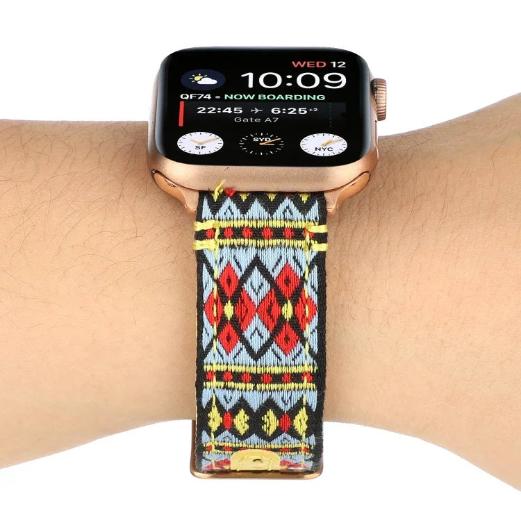 エスニックレザーウォッチバンド Apple Watch Series 6 & SE & 5 & 4 44mm / 3 & 2 & 1 42mm用、Apple Watch Series 7 45mm / 6 & SE & 5 & 4 44mm / 3 & 2 & 1 42mm用