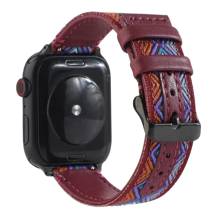 エスニックレザーウォッチバンド Apple Watch Series 6 & SE & 5 & 4 44mm / 3 & 2 & 1 42mm用、Apple Watch Series 7 45mm / 6 & SE & 5 & 4 44mm / 3 & 2 & 1 42mm用