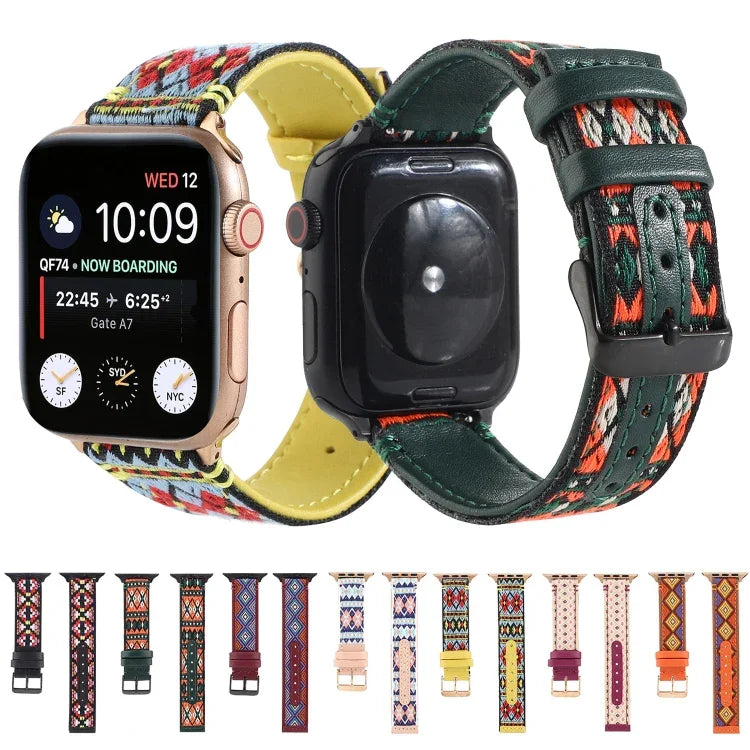 エスニックレザーウォッチバンド Apple Watch Series 6 & SE & 5 & 4 44mm / 3 & 2 & 1 42mm用、Apple Watch Series 7 45mm / 6 & SE & 5 & 4 44mm / 3 & 2 & 1 42mm用