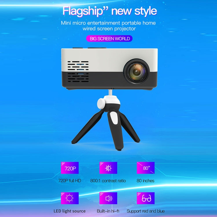 J15 1920x1080P HD家庭用ミニLEDプロジェクター 三脚マウント対応 AV/HDMI×1/USB×1/TF×1、EUプラグ、USプラグ、UKプラグ、AUプラグ