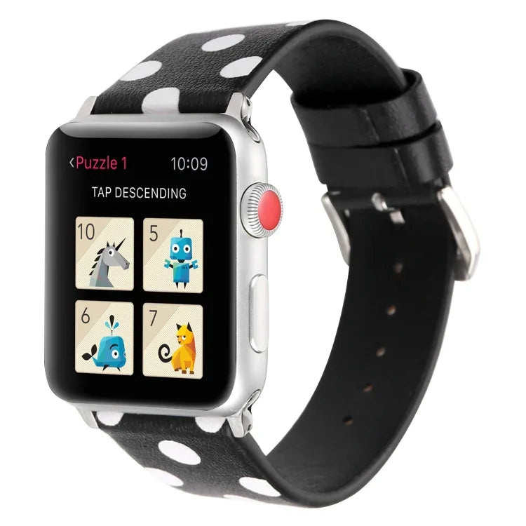 ファッションウェーブドットシリーズ レザー交換用ウォッチバンド Apple Watch Series 6 & SE & 5 & 4 40mm / 3 & 2 & 1 38mm用、Apple Watch Series 8&7 41mm / SE 2&6&SE&5&4 40mm / 3&2&1 38mm用