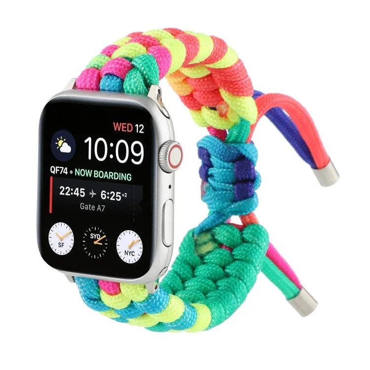 アンブレラコードレインボーウォッチバンド Apple Watch Series 6 & SE & 5 & 4 40mm / 3 & 2 & 1 38mm用、Apple Watch Series 8&7 41mm / SE 2&6&SE&5&4 40mm / 3&2&1 38mm用、Apple Watch Series 7 41mm / 6 & SE & 5 & 4 40mm / 3 & 2 & 1 38mm用