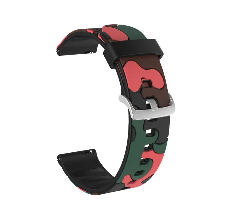 カモフラージュ シリコン交換用リストストラップ シルバーバックル付き, 20mm Samsung Galaxy Watch 3 41mm 用, 22mm Samsung Galaxy Watch 3 45mm 用, 20mm Samsung Galaxy Watch Active2 44mm 用, 20mm Huawei Watch GT 2 42mm 用