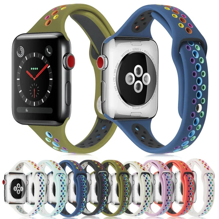 Apple Watch Series 6 & SE & 5 & 4 40mm / 3 & 2 & 1 38mm用 レインボーシリコンウォッチバンド、Apple Watch Series 7 41mm / 6 & SE & 5 & 4 40mm / 3 & 2 & 1 38mm用、Apple Watch Series 8&7 41mm / SE 2&6&SE&5&4 40mm / 3&2&1 38mm用