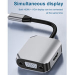 HW-6002 2イン1 タイプC / USB-C から HDMI + VGA アダプターコンバーター、HW-6002