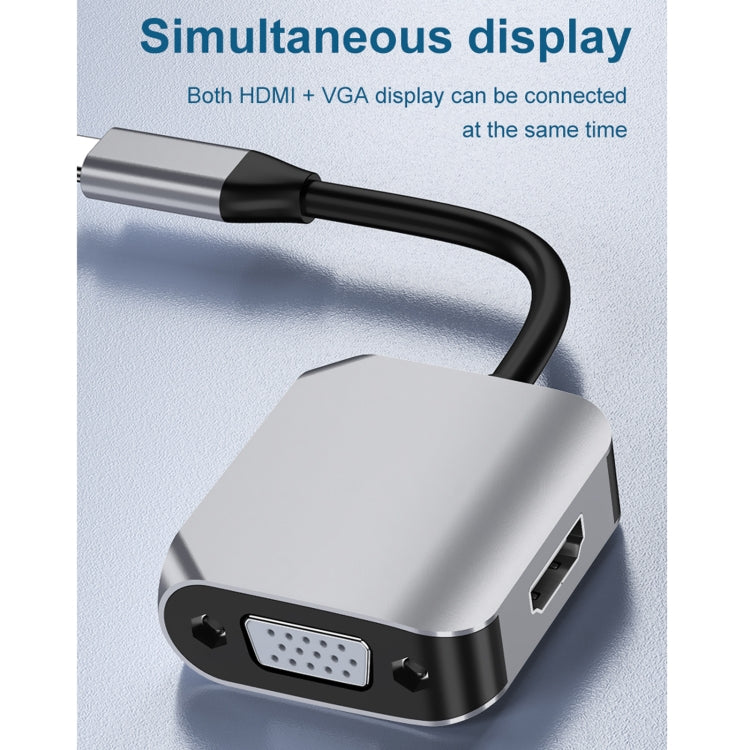 HW-6002 2イン1 タイプC / USB-C から HDMI + VGA アダプターコンバーター、HW-6002