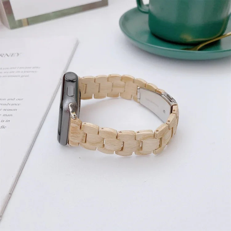 Apple Watch Series 6 & SE & 5 & 4 44mm / 3 & 2 & 1 42mm用 木製ビーズ編みウォッチバンド、Apple Watch Ultra 49mm / Series 8&7 45mm / SE 2&6&SE&5&4 44mm / 3&2&1 42mm用