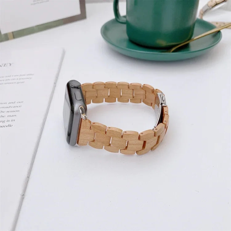 Apple Watch Series 6 & SE & 5 & 4 44mm / 3 & 2 & 1 42mm用 木製ビーズ編みウォッチバンド、Apple Watch Ultra 49mm / Series 8&7 45mm / SE 2&6&SE&5&4 44mm / 3&2&1 42mm用