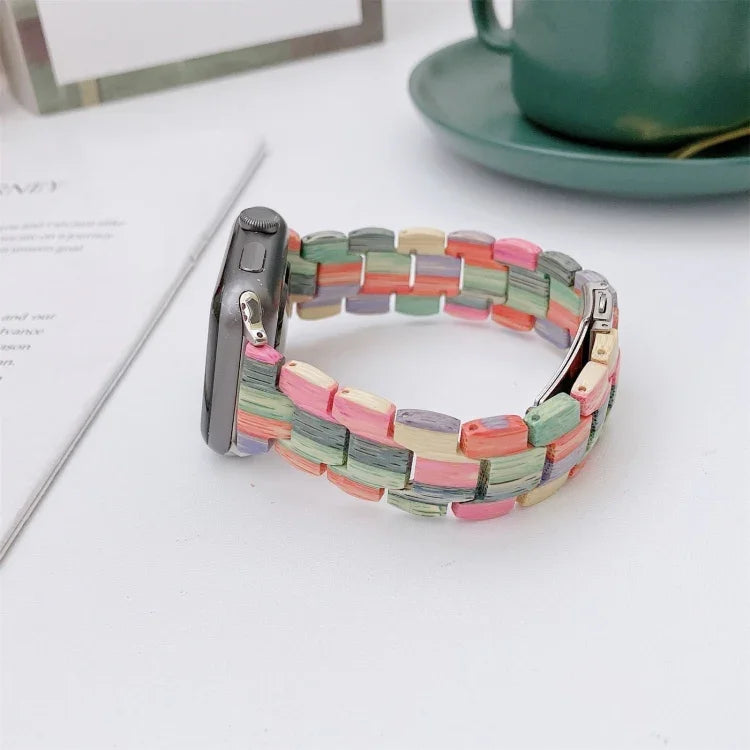 Apple Watch Series 6 & SE & 5 & 4 44mm / 3 & 2 & 1 42mm用 木製ビーズ編みウォッチバンド、Apple Watch Ultra 49mm / Series 8&7 45mm / SE 2&6&SE&5&4 44mm / 3&2&1 42mm用