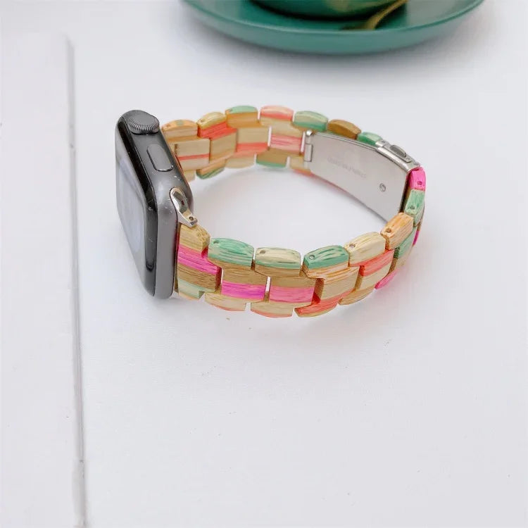 Apple Watch Series 6 & SE & 5 & 4 44mm / 3 & 2 & 1 42mm用 木製ビーズ編みウォッチバンド、Apple Watch Ultra 49mm / Series 8&7 45mm / SE 2&6&SE&5&4 44mm / 3&2&1 42mm用