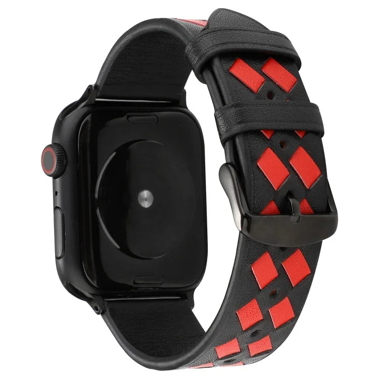 Woven Pattern Genuine Leather Strap, For Apple Watch Series 8&7 41mm / SE 2&6&SE&5&4 40mm / 3&2&1 38mm, For Apple Watch Series 7 41mm / 6 & SE & 5 & 4 40mm / 3 & 2 & 1 38mm, For Apple Watch Series 7 45mm / 6 & SE & 5 & 4 44mm / 3 & 2 & 1 42mm          ...