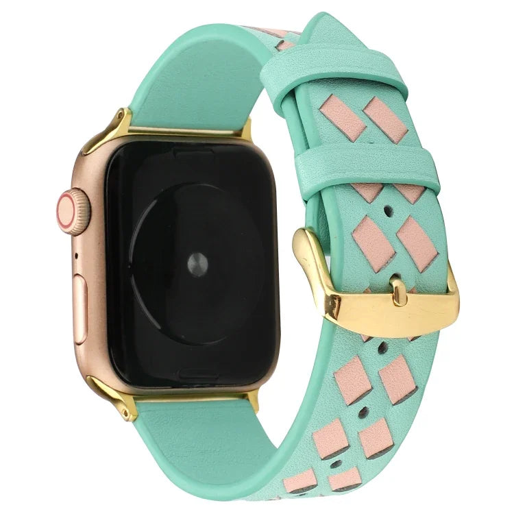 Woven Pattern Genuine Leather Strap, For Apple Watch Series 8&7 41mm / SE 2&6&SE&5&4 40mm / 3&2&1 38mm, For Apple Watch Series 7 41mm / 6 & SE & 5 & 4 40mm / 3 & 2 & 1 38mm, For Apple Watch Series 7 45mm / 6 & SE & 5 & 4 44mm / 3 & 2 & 1 42mm          ...