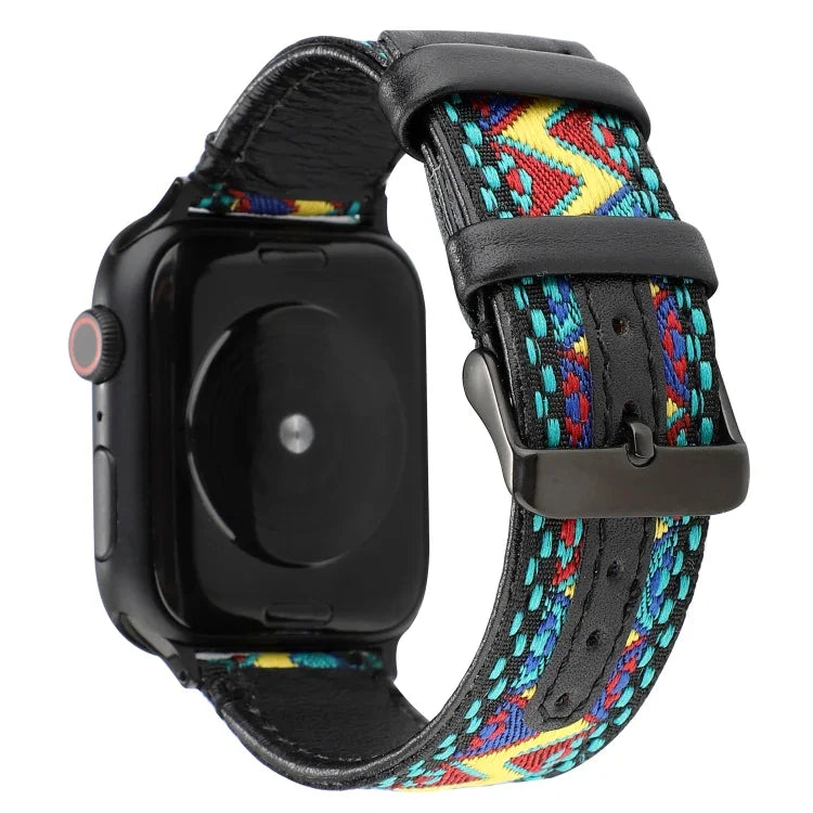 Ethnic Style Genuine Leather Strap, For Apple Watch Series 7 41mm / 6 & SE & 5 & 4 40mm / 3 & 2 & 1 38mm, For Apple Watch Series 7 45mm / 6 & SE & 5 & 4 44mm / 3 & 2 & 1 42mm
