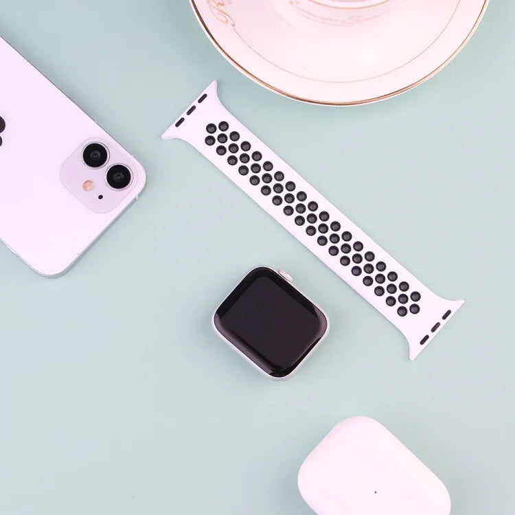 伸縮シリコンウォッチバンド Apple Watch Series 6 & SE & 5 & 4 44mm / 3 & 2 & 1 42mm用、150mm（ブラックホワイト）、150mm（ライトピンクホワイト）、150mm（ブルーホワイト）、160mm（ライトピンクホワイト）