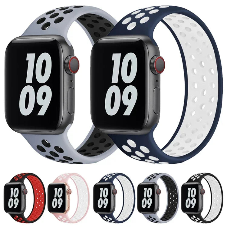 伸縮シリコンウォッチバンド Apple Watch Series 6 & SE & 5 & 4 44mm / 3 & 2 & 1 42mm用、150mm（ブラックホワイト）、150mm（ライトピンクホワイト）、150mm（ブルーホワイト）、160mm（ライトピンクホワイト）