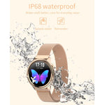 F80 1.3インチTFTカラースクリーン IP68防水女性用スマートウォッチ、体温モニター／血圧モニター／生理周期リマインダー対応