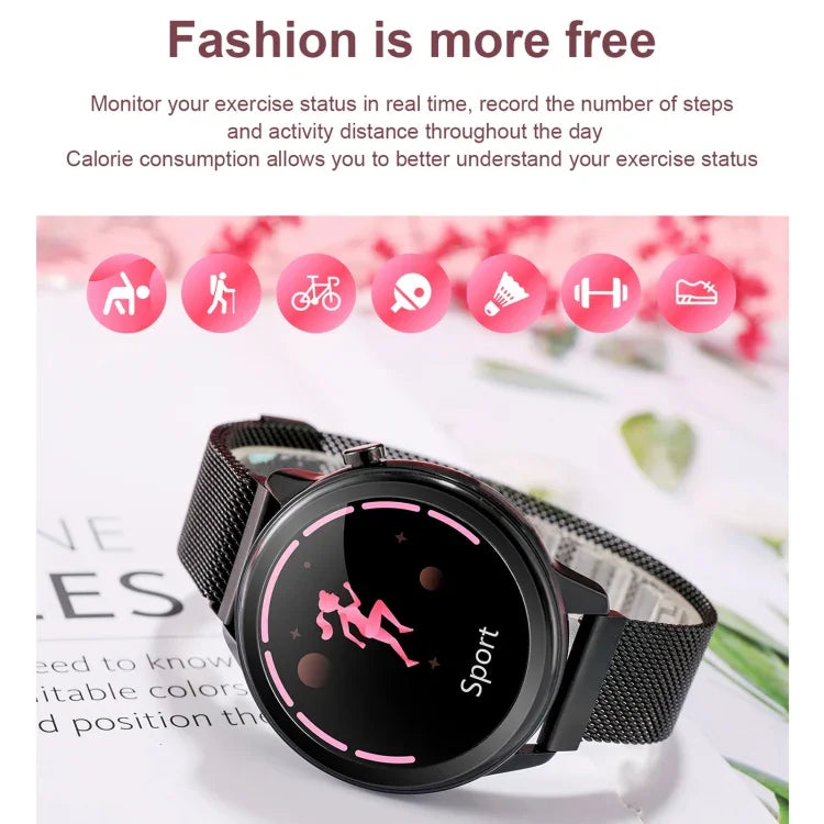 F80 1.3インチTFTカラースクリーン IP68防水女性用スマートウォッチ、体温モニター／血圧モニター／生理周期リマインダー対応