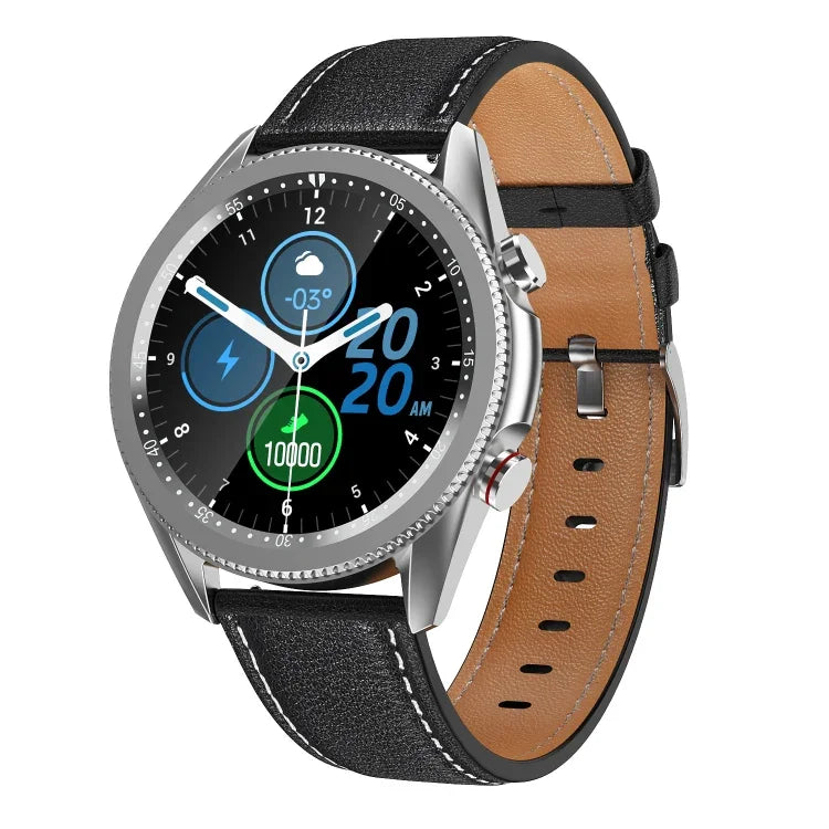 M98 1.28インチIPSカラースクリーン IP67防水スマートウォッチ、睡眠モニター／心拍数モニター／Bluetooth通話対応、スタイル：レザーストラップ、レザーストラップ（シルバー）、レザーストラップ（ブラック）