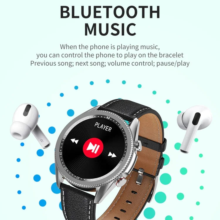 M98 1.28インチIPSカラースクリーン IP67防水スマートウォッチ、睡眠モニター／心拍数モニター／Bluetooth通話対応、スタイル：レザーストラップ、レザーストラップ（シルバー）、レザーストラップ（ブラック）