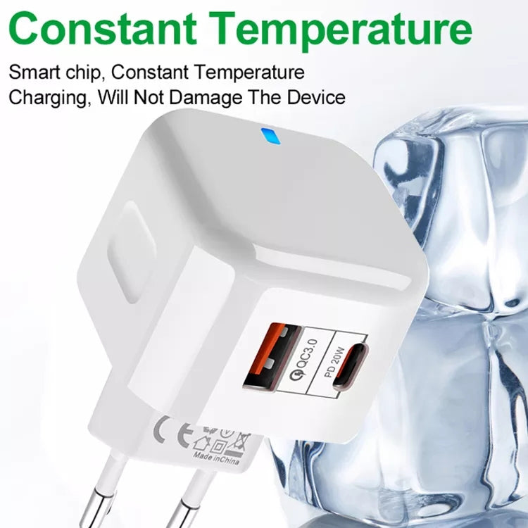 20W PD + QC 3.0 デュアルポート トラベルチャージャー 電源アダプター、USプラグ、EUプラグ、UKプラグ