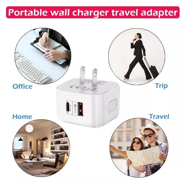 20W PD + QC 3.0 デュアルポート トラベルチャージャー 電源アダプター、USプラグ、EUプラグ、UKプラグ