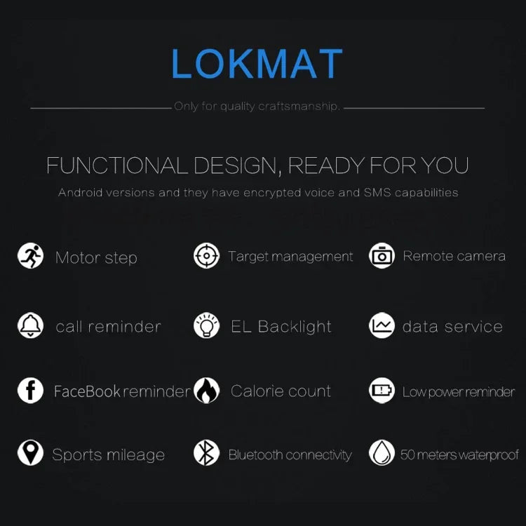 Lokmat MK16 LCDスクリーン 50m防水スマートウォッチ、情報通知 / リモートカメラ / 歩行モーションモニター対応