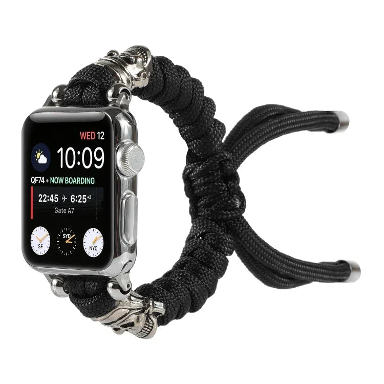 Apple Watch Ultra 49mm / Series 8&7 45mm / SE 2&6&SE&5&4 44mm / 3&2&1 42mm、Apple Watch Series 8&7 41mm / SE 2&6&SE&5&4 40mm / 3&2&1 38mm用 スカルアンブレラコード編みウォッチストラップ
