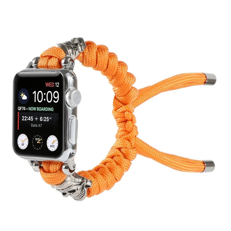 Apple Watch Ultra 49mm / Series 8&7 45mm / SE 2&6&SE&5&4 44mm / 3&2&1 42mm、Apple Watch Series 8&7 41mm / SE 2&6&SE&5&4 40mm / 3&2&1 38mm用 スカルアンブレラコード編みウォッチストラップ