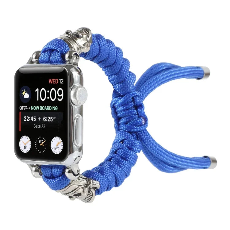 Apple Watch Ultra 49mm / Series 8&7 45mm / SE 2&6&SE&5&4 44mm / 3&2&1 42mm、Apple Watch Series 8&7 41mm / SE 2&6&SE&5&4 40mm / 3&2&1 38mm用 スカルアンブレラコード編みウォッチストラップ