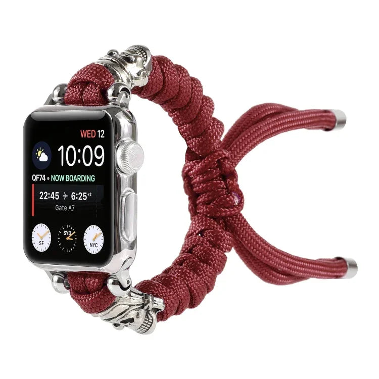 Apple Watch Ultra 49mm / Series 8&7 45mm / SE 2&6&SE&5&4 44mm / 3&2&1 42mm、Apple Watch Series 8&7 41mm / SE 2&6&SE&5&4 40mm / 3&2&1 38mm用 スカルアンブレラコード編みウォッチストラップ