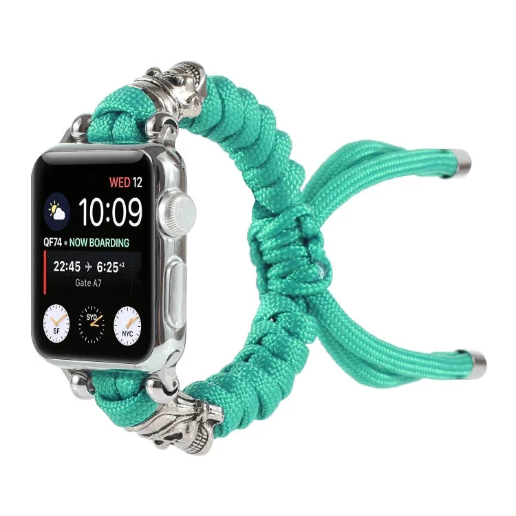 Apple Watch Ultra 49mm / Series 8&7 45mm / SE 2&6&SE&5&4 44mm / 3&2&1 42mm、Apple Watch Series 8&7 41mm / SE 2&6&SE&5&4 40mm / 3&2&1 38mm用 スカルアンブレラコード編みウォッチストラップ