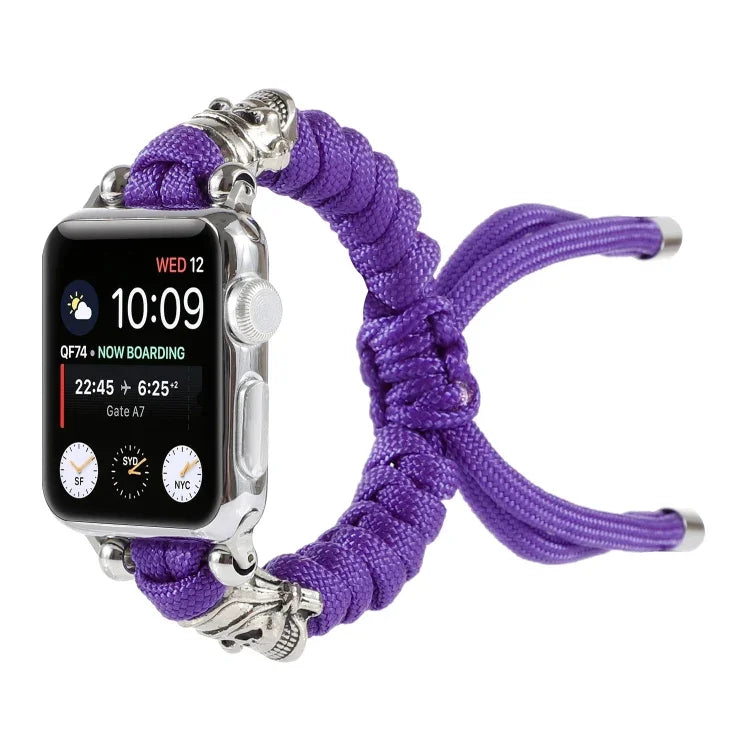 Apple Watch Ultra 49mm / Series 8&7 45mm / SE 2&6&SE&5&4 44mm / 3&2&1 42mm、Apple Watch Series 8&7 41mm / SE 2&6&SE&5&4 40mm / 3&2&1 38mm用 スカルアンブレラコード編みウォッチストラップ