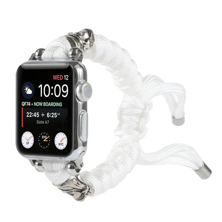 Apple Watch Ultra 49mm / Series 8&7 45mm / SE 2&6&SE&5&4 44mm / 3&2&1 42mm、Apple Watch Series 8&7 41mm / SE 2&6&SE&5&4 40mm / 3&2&1 38mm用 スカルアンブレラコード編みウォッチストラップ