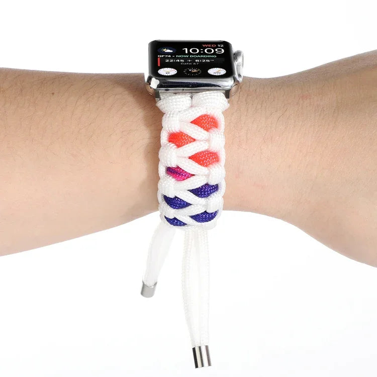 Apple Watch Ultra 49mm / Series 8&7 45mm / SE 2&6&SE&5&4 44mm / 3&2&1 42mm、Apple Watch Series 8&7 41mm / SE 2&6&SE&5&4 40mm / 3&2&1 38mm、Apple Watch Series 7 45mm / 6 & SE & 5 & 4 44mm / 3 & 2 & 1 42mm用 編み込みアンブレラコードウォッチストラップ