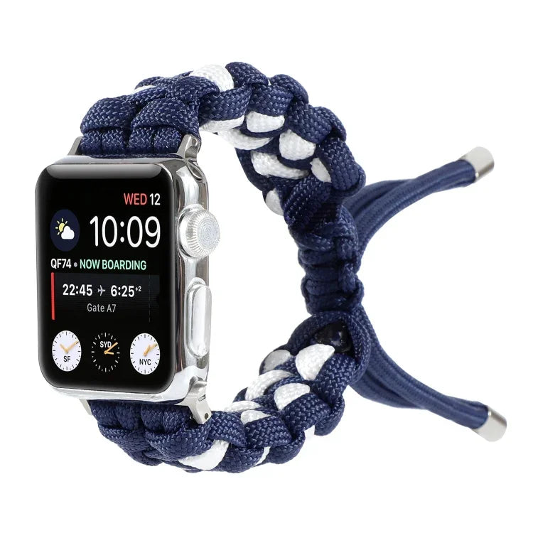 Apple Watch Ultra 49mm / Series 8&7 45mm / SE 2&6&SE&5&4 44mm / 3&2&1 42mm、Apple Watch Series 8&7 41mm / SE 2&6&SE&5&4 40mm / 3&2&1 38mm、Apple Watch Series 7 45mm / 6 & SE & 5 & 4 44mm / 3 & 2 & 1 42mm用 編み込みアンブレラコードウォッチストラップ