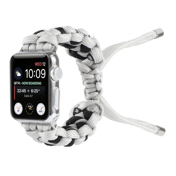 Apple Watch Ultra 49mm / Series 8&7 45mm / SE 2&6&SE&5&4 44mm / 3&2&1 42mm、Apple Watch Series 8&7 41mm / SE 2&6&SE&5&4 40mm / 3&2&1 38mm、Apple Watch Series 7 45mm / 6 & SE & 5 & 4 44mm / 3 & 2 & 1 42mm用 編み込みアンブレラコードウォッチストラップ