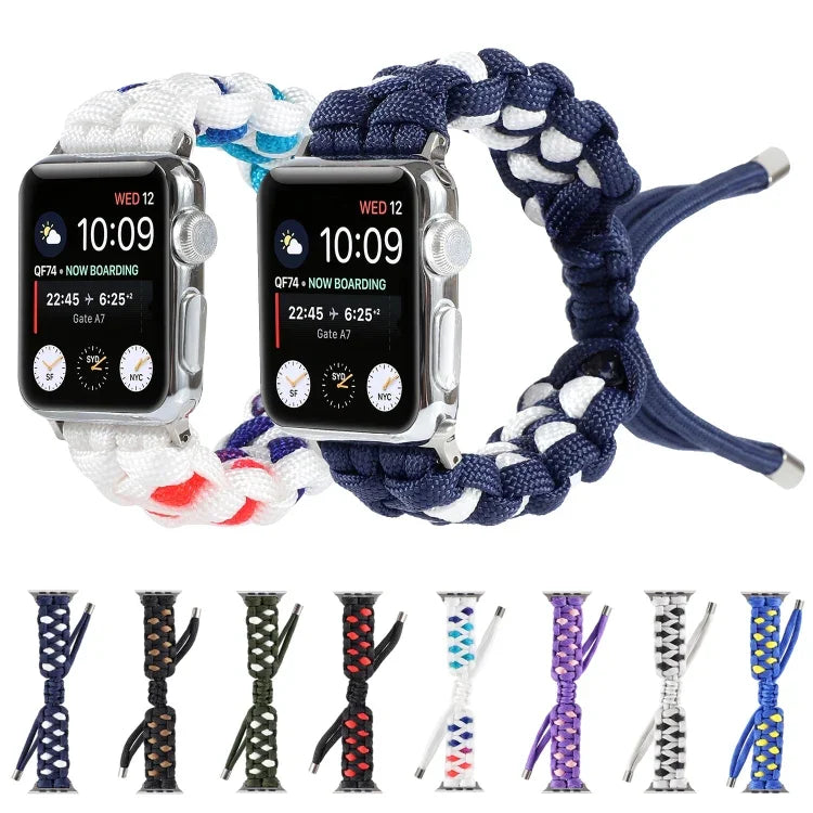 Apple Watch Ultra 49mm / Series 8&7 45mm / SE 2&6&SE&5&4 44mm / 3&2&1 42mm、Apple Watch Series 8&7 41mm / SE 2&6&SE&5&4 40mm / 3&2&1 38mm、Apple Watch Series 7 45mm / 6 & SE & 5 & 4 44mm / 3 & 2 & 1 42mm用 編み込みアンブレラコードウォッチストラップ