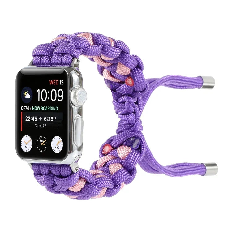 Apple Watch Ultra 49mm / Series 8&7 45mm / SE 2&6&SE&5&4 44mm / 3&2&1 42mm、Apple Watch Series 8&7 41mm / SE 2&6&SE&5&4 40mm / 3&2&1 38mm、Apple Watch Series 7 45mm / 6 & SE & 5 & 4 44mm / 3 & 2 & 1 42mm用 編み込みアンブレラコードウォッチストラップ