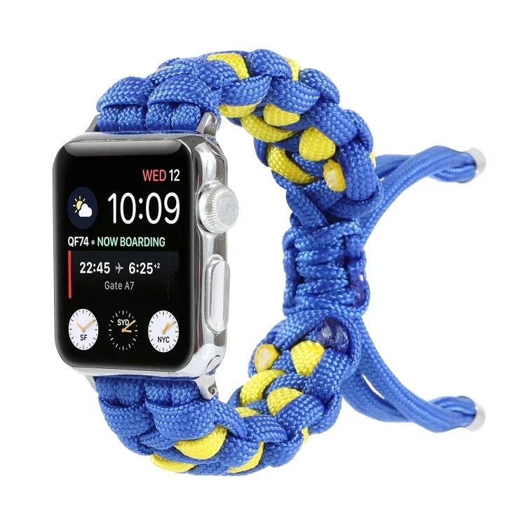 Apple Watch Ultra 49mm / Series 8&7 45mm / SE 2&6&SE&5&4 44mm / 3&2&1 42mm、Apple Watch Series 8&7 41mm / SE 2&6&SE&5&4 40mm / 3&2&1 38mm、Apple Watch Series 7 45mm / 6 & SE & 5 & 4 44mm / 3 & 2 & 1 42mm用 編み込みアンブレラコードウォッチストラップ