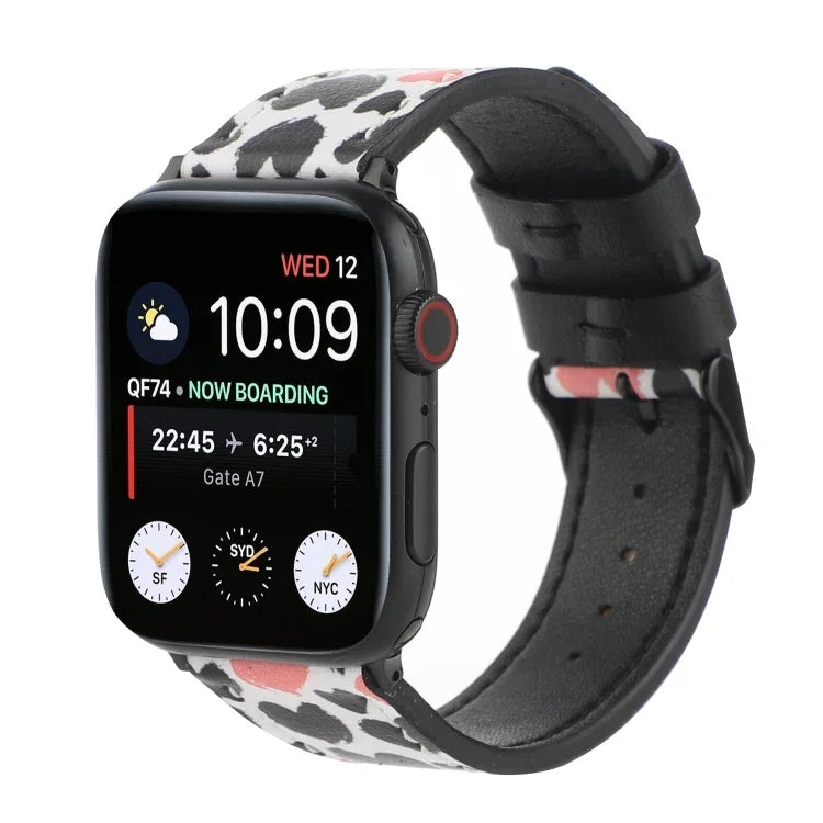 Apple Watch Series 7 45mm / 6 & SE & 5 & 4 44mm / 3 & 2 & 1 42mm、Apple Watch Series 8&7 41mm / SE 2&6&SE&5&4 40mm / 3&2&1 38mm、Apple Watch PSeries 7 41mm / 6 & SE & 5 & 4 40mm / 3 & 2 & 1 38mm用 プリントレザーストラップ