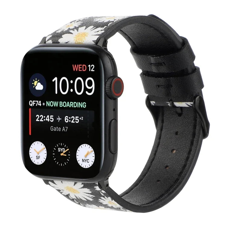 Apple Watch Series 7 45mm / 6 & SE & 5 & 4 44mm / 3 & 2 & 1 42mm、Apple Watch Series 8&7 41mm / SE 2&6&SE&5&4 40mm / 3&2&1 38mm、Apple Watch PSeries 7 41mm / 6 & SE & 5 & 4 40mm / 3 & 2 & 1 38mm用 プリントレザーストラップ
