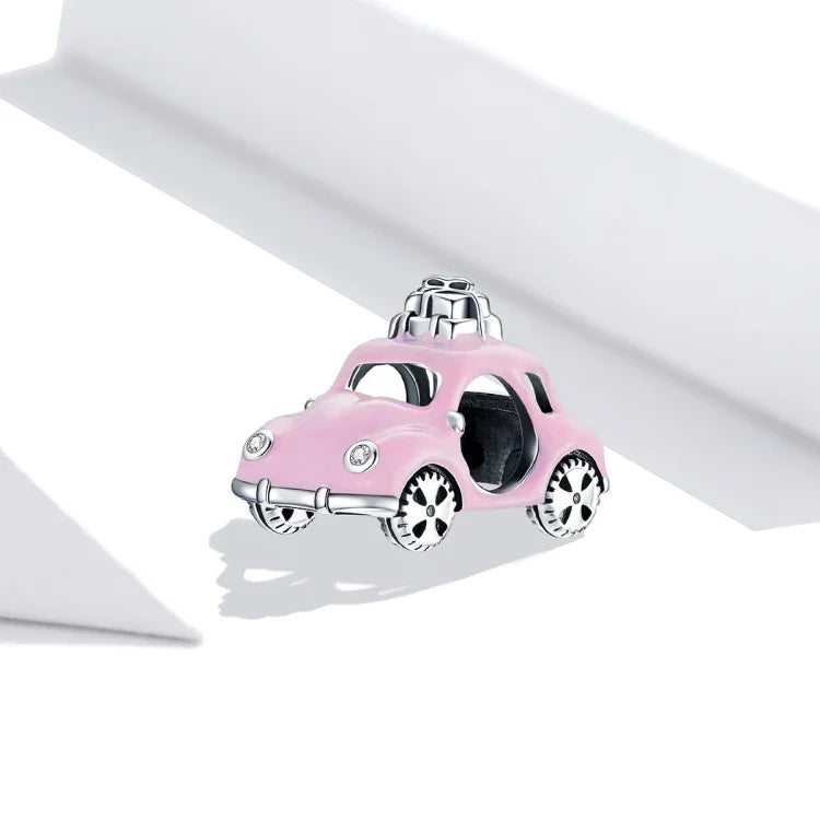 S925スターリングシルバー ピンクカー ビーズ DIYブレスレット ネックレスアクセサリー、ピンクカー
