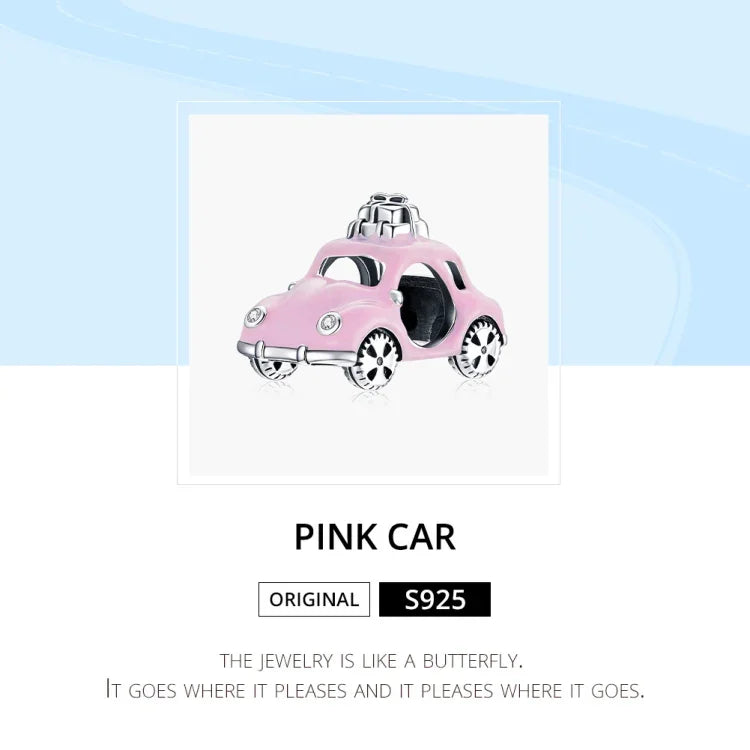 S925スターリングシルバー ピンクカー ビーズ DIYブレスレット ネックレスアクセサリー、ピンクカー