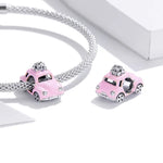 S925スターリングシルバー ピンクカー ビーズ DIYブレスレット ネックレスアクセサリー、ピンクカー