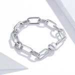 S925 スターリングシルバー ペーパークリップラブ レディースブレスレット ジュエリー, 17cm, 19cm
