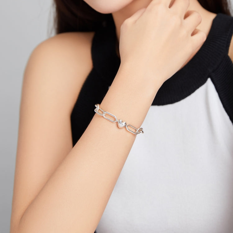 S925 スターリングシルバー ペーパークリップラブ レディースブレスレット ジュエリー, 17cm, 19cm